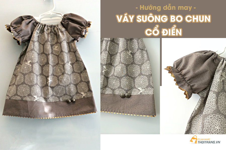 Mẫu may váy suông cổ điển với thiết kế bo chun