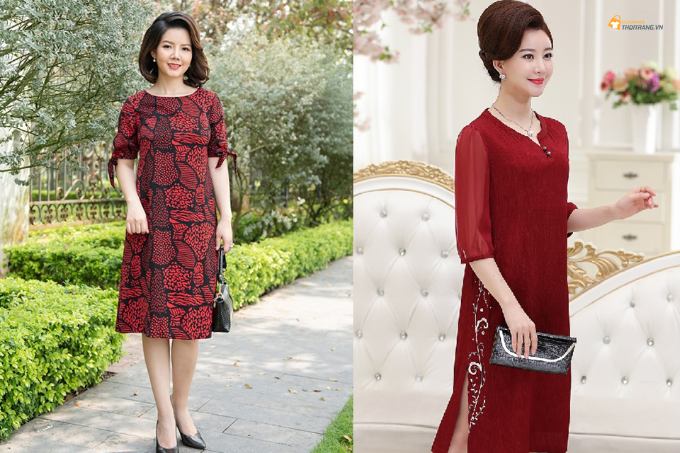 Hồi xuân với 8 mẫu đầm trung niên màu đỏ đẹp rực rỡ